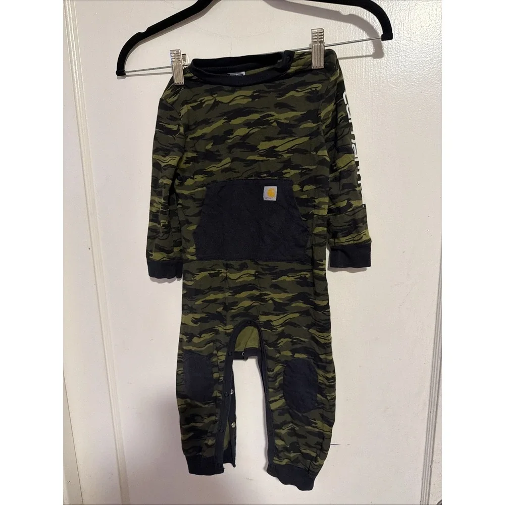 Carhartt Coverall Toddler Boys 24M Green Camo Long Sleeve Snap Leg Dog